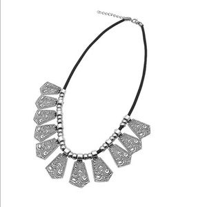 Black Leather and Textured Statement Necklace